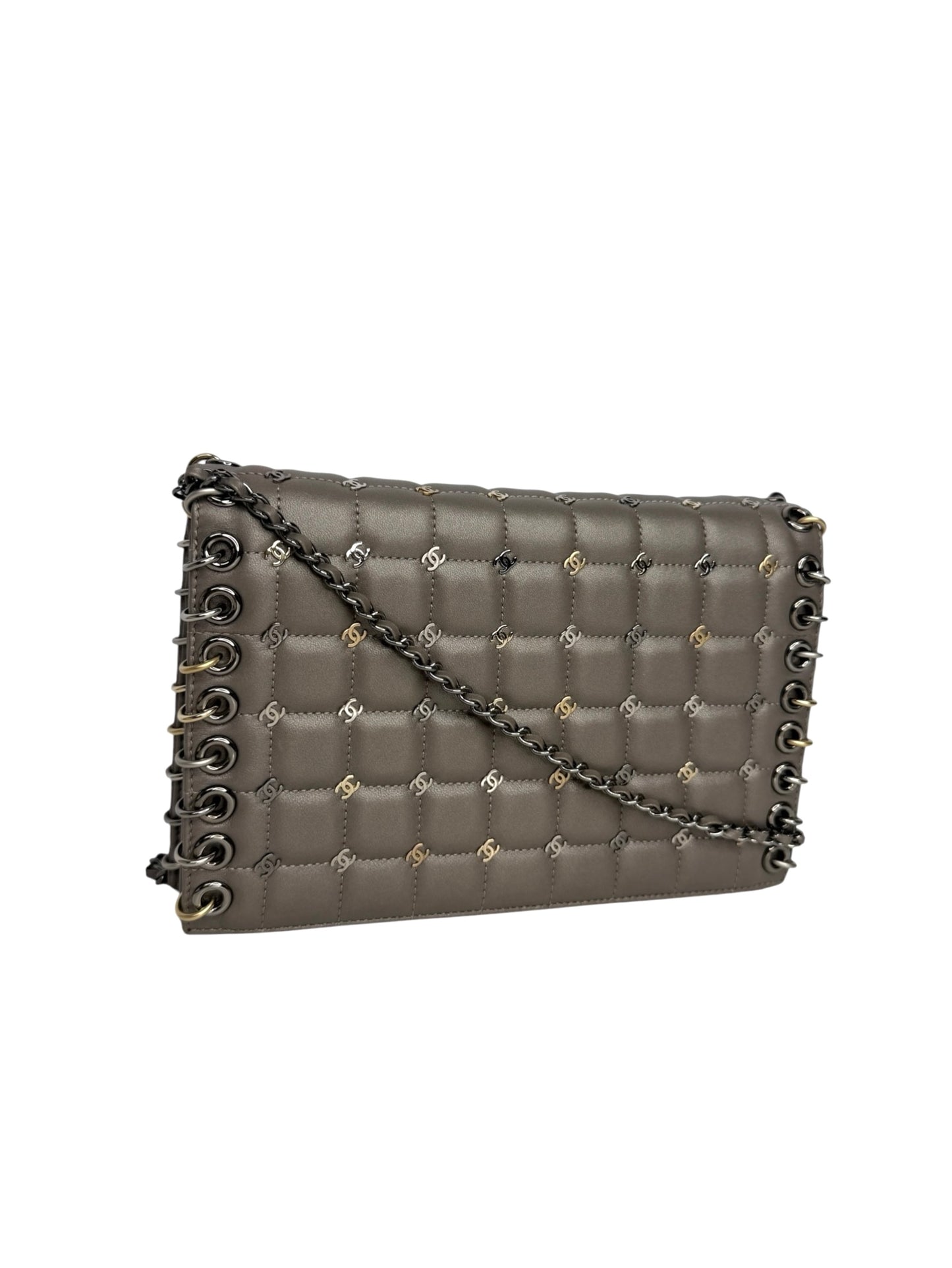 Chanel Grey Lambskin Chocolate Bar Rings Crossbody Bag T8736