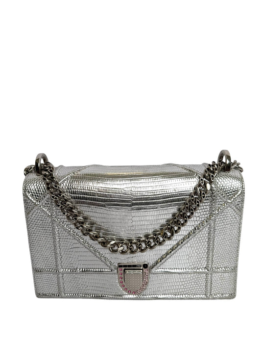 Dior Diorama Lizard pink black stone flap medium