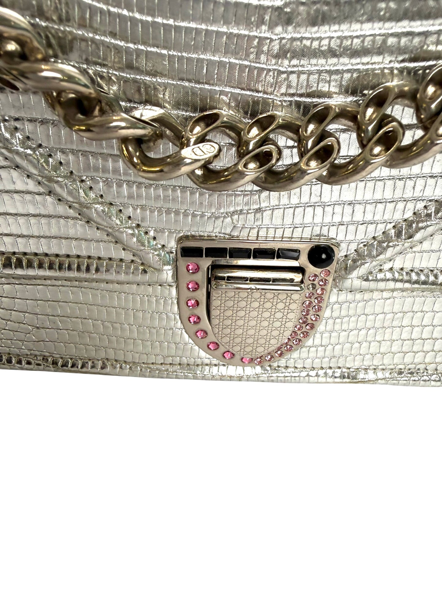 Dior Diorama Lizard pink black stone flap medium