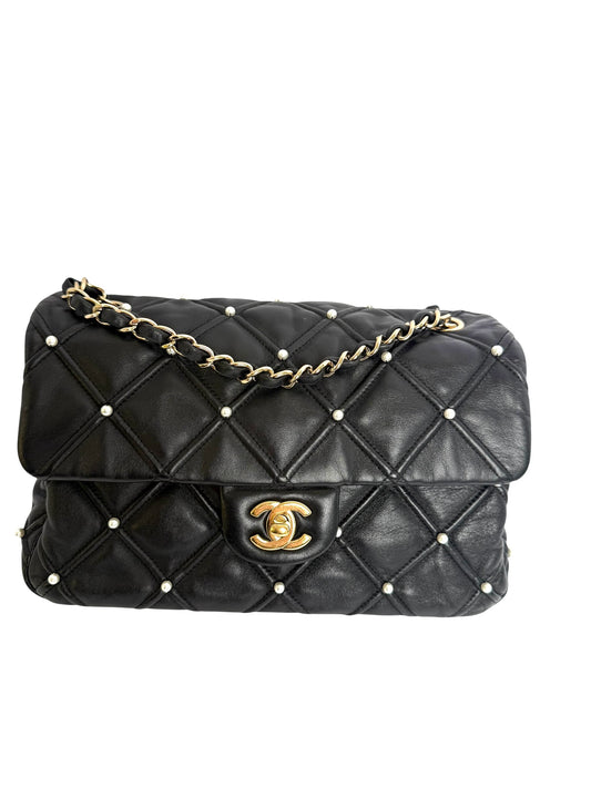 Chanel Diamond quilting lamb flap Gold Hardware Pearl studded details
