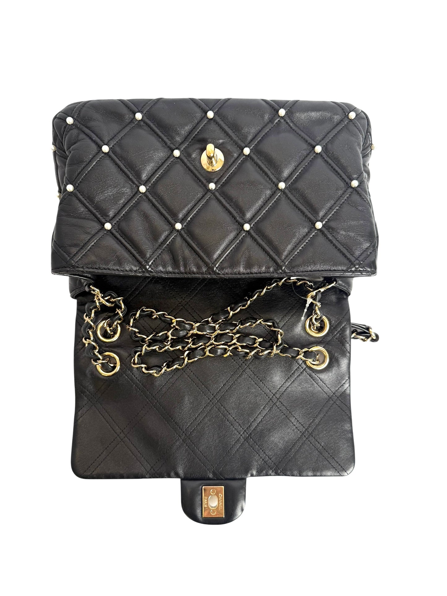 Chanel Diamond quilting lamb flap Gold Hardware Pearl studded details