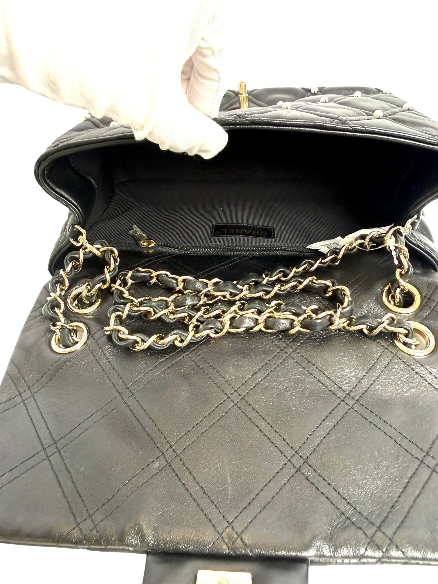 Chanel Diamond quilting lamb flap Gold Hardware Pearl studded details