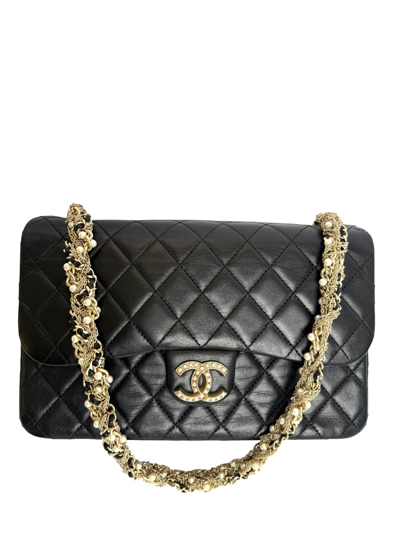 Chanel lambskin black quilted Medium Westminster Pearl Flap Black 2014
