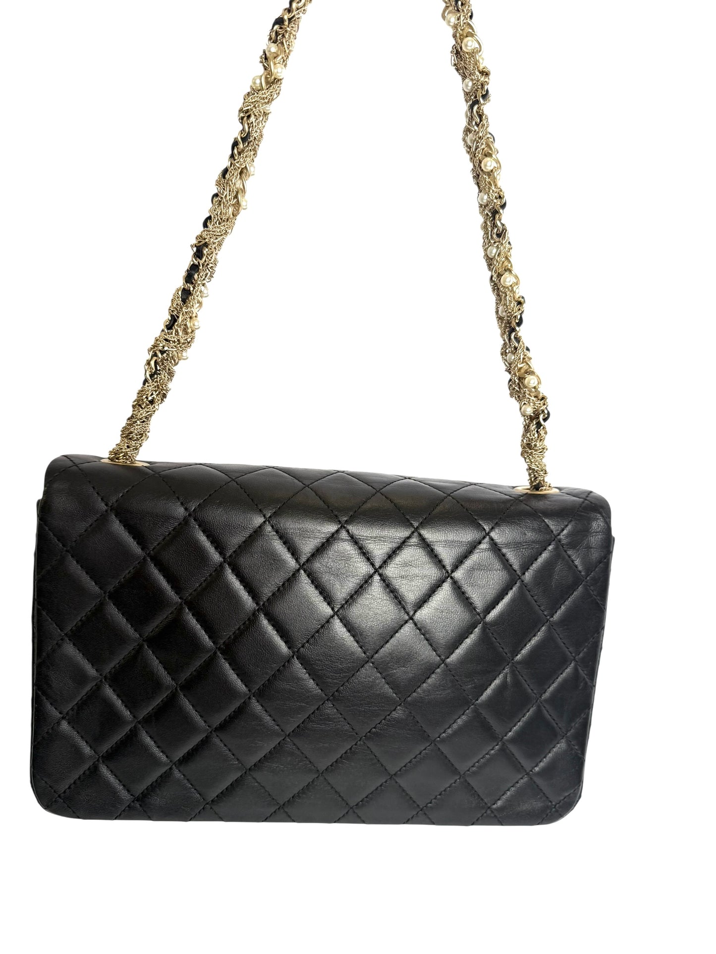 Chanel lambskin black quilted Medium Westminster Pearl Flap Black 2014