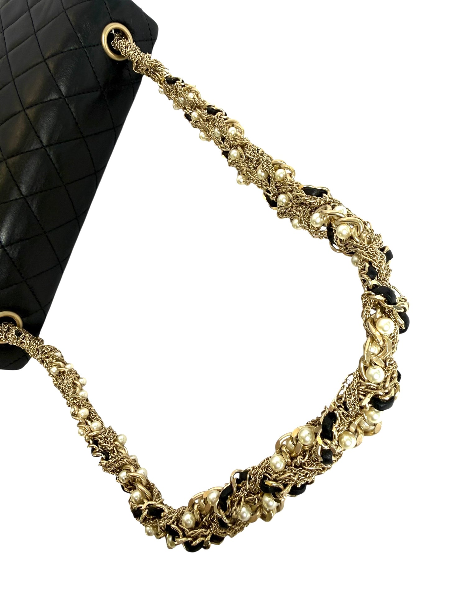 Chanel lambskin black quilted Medium Westminster Pearl Flap Black 2014