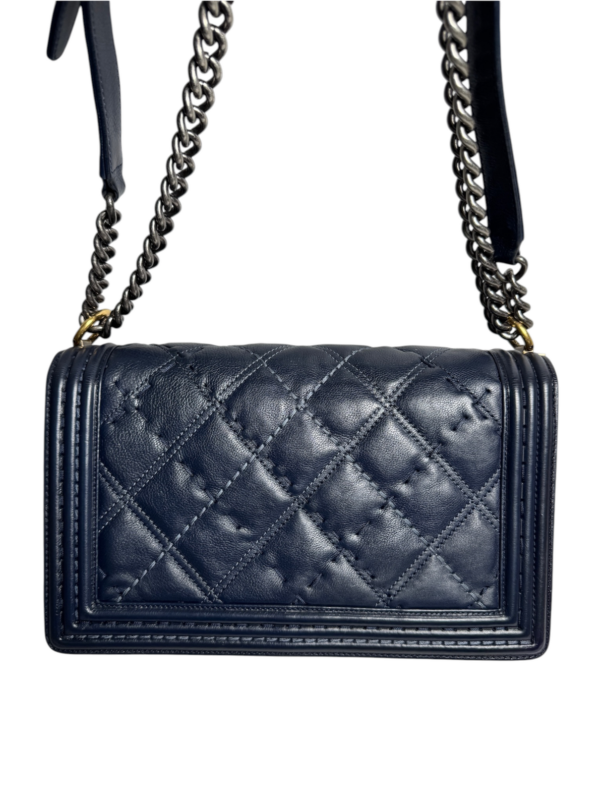 Chanel Bimetal Navy Calfskin Boy Bag Stitch Quilting T9131
