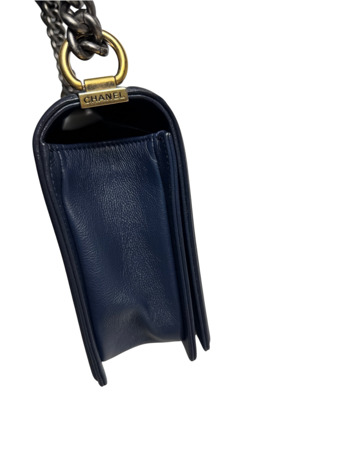 Chanel Bimetal Navy Calfskin Boy Bag Stitch Quilting T9131