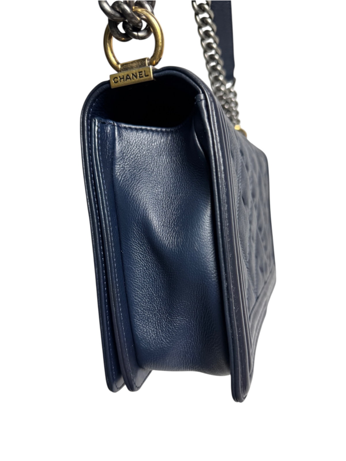 Chanel Bimetal Navy Calfskin Boy Bag Stitch Quilting T9131