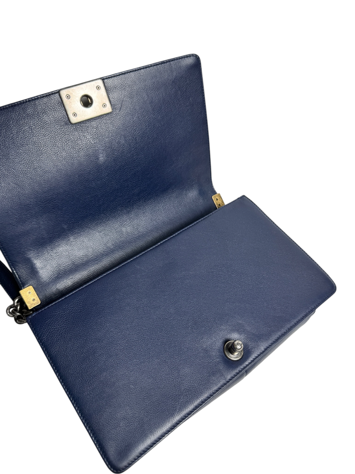Chanel Bimetal Navy Calfskin Boy Bag Stitch Quilting T9131