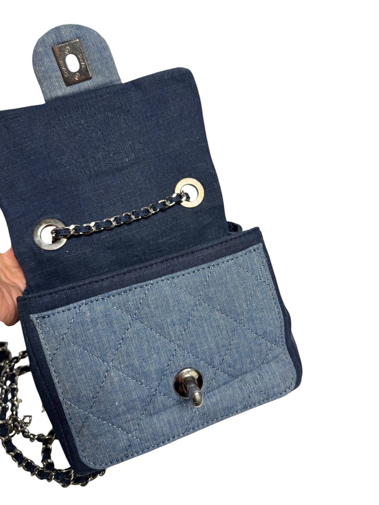 Chanel Blue Denim Mini Medallion Flap