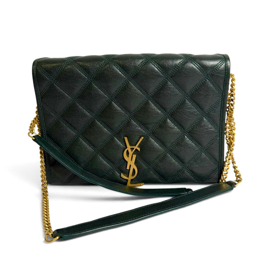 Saint Laurent Dark Green Quilted Beck Bag