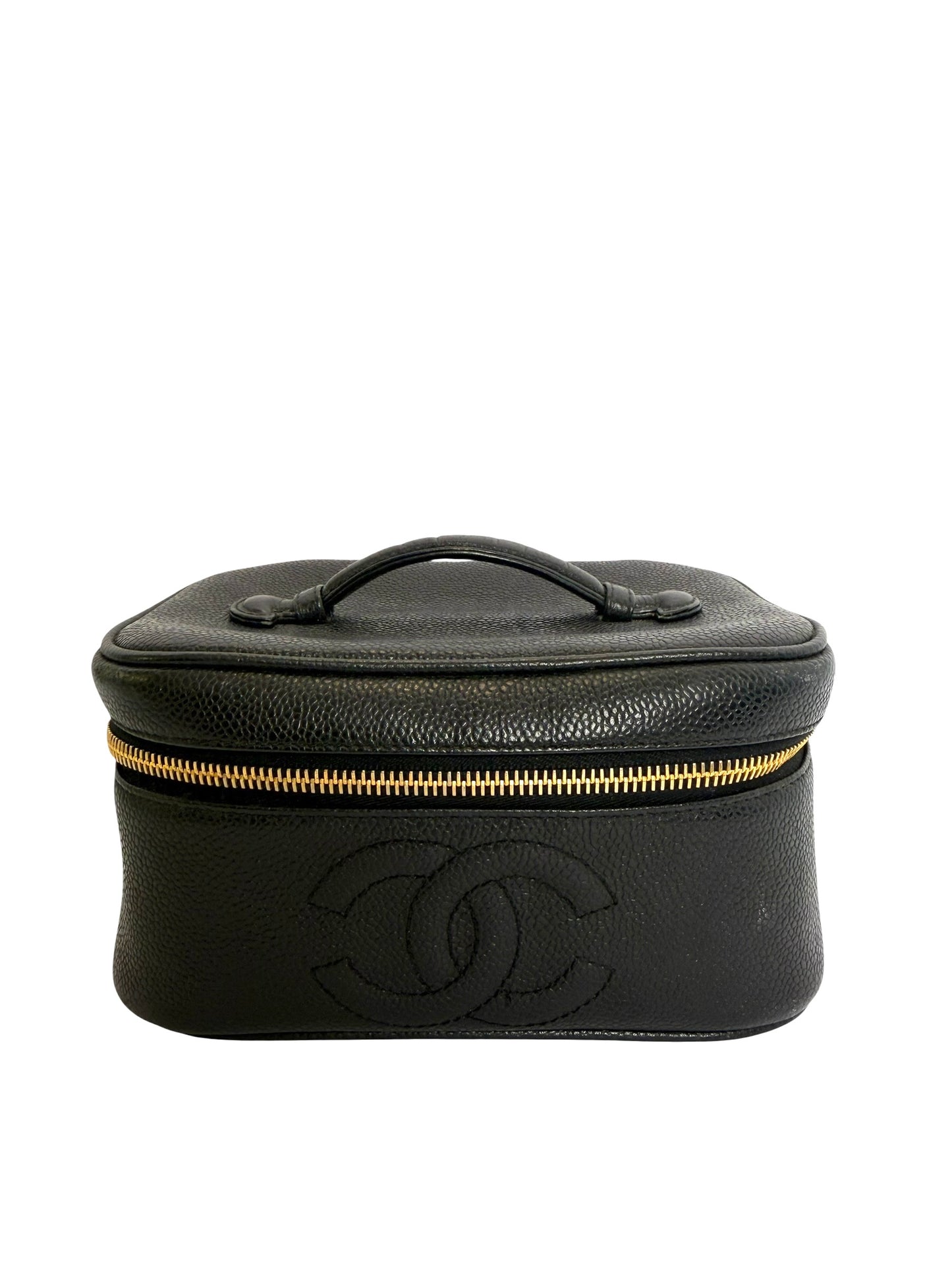Chanel caviar black 24k plated hardware cosmetic vanity case