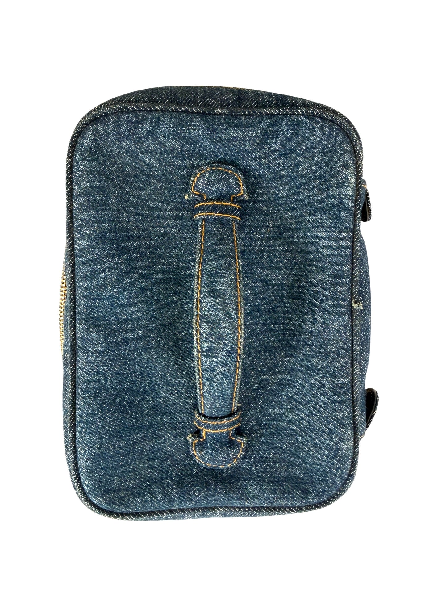 Chanel vintage denim 24k plated gold hardware cosmetic top handle case