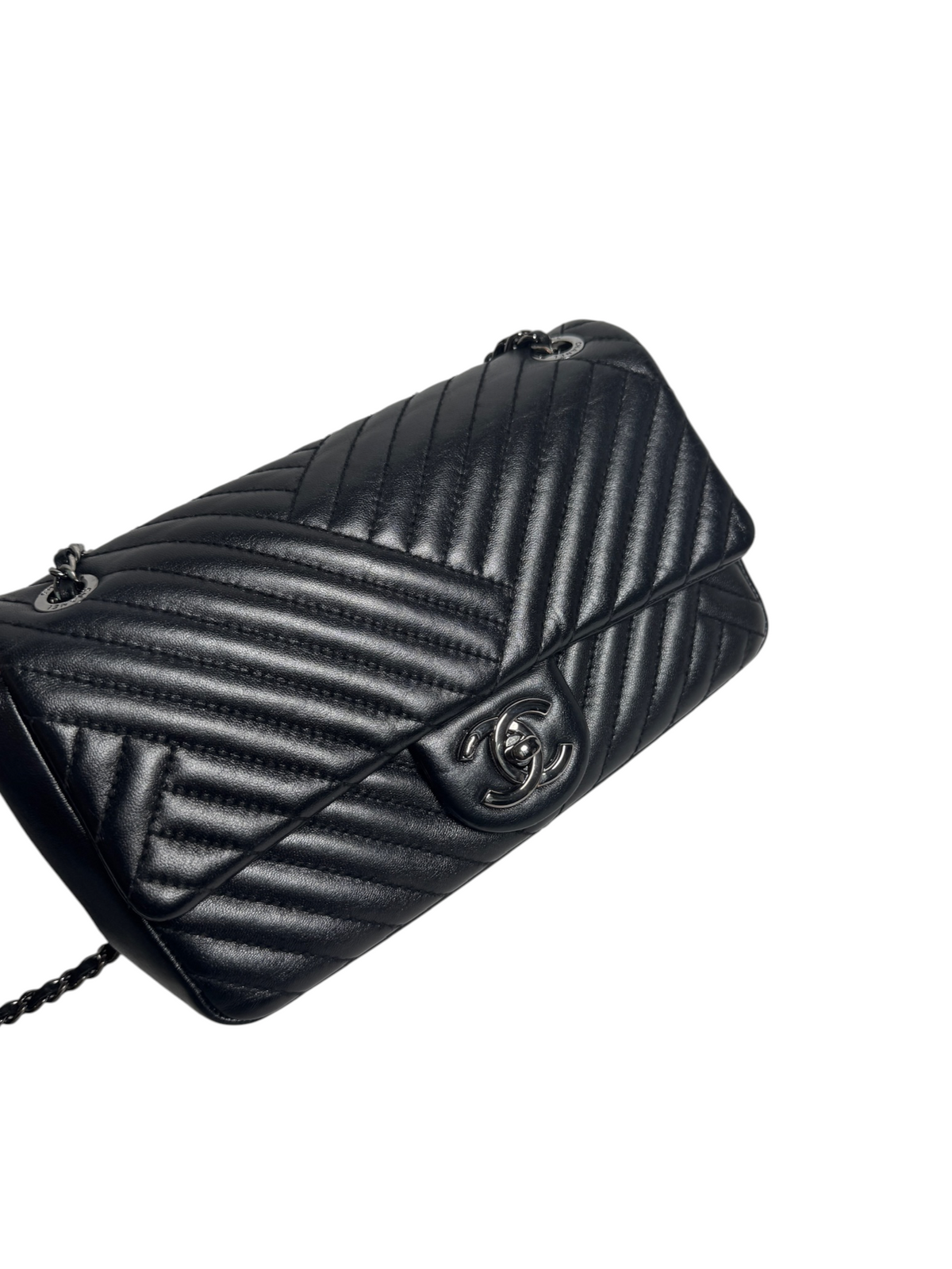 Chanel Small Black Irregular Chevron Flap T9133