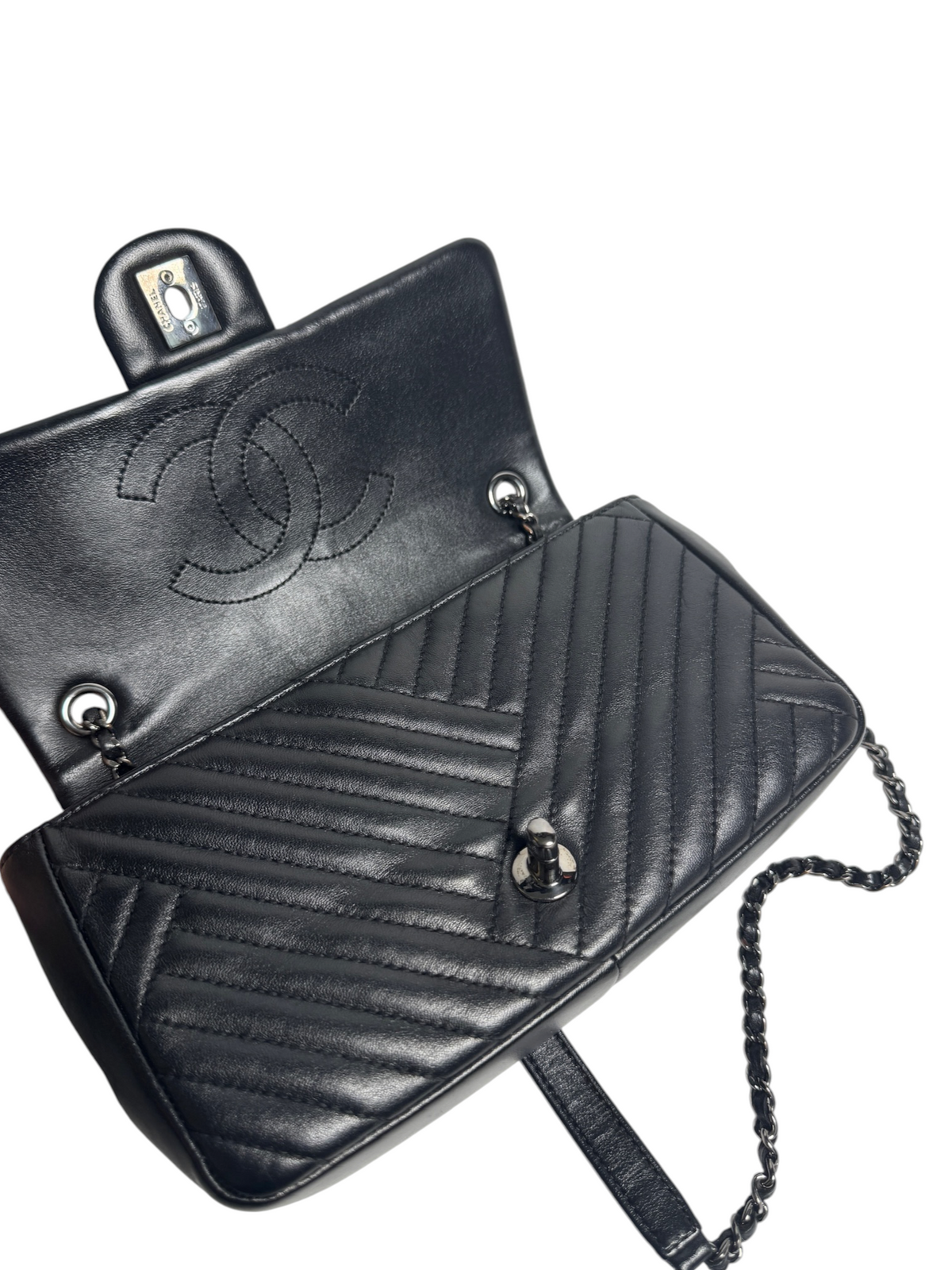 Chanel Small Black Irregular Chevron Flap T9133