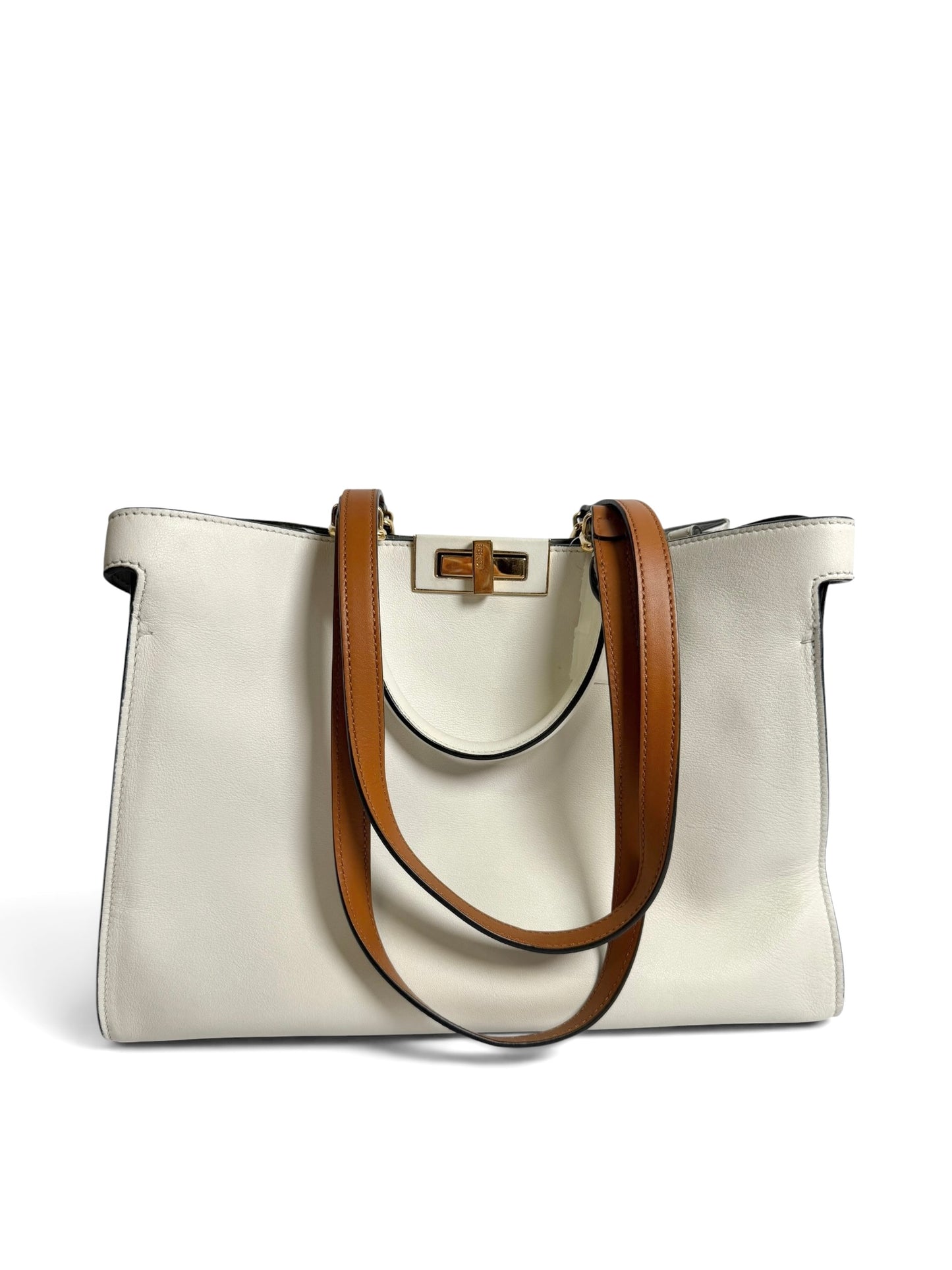 Fendi White Peekaboo Leather Tote