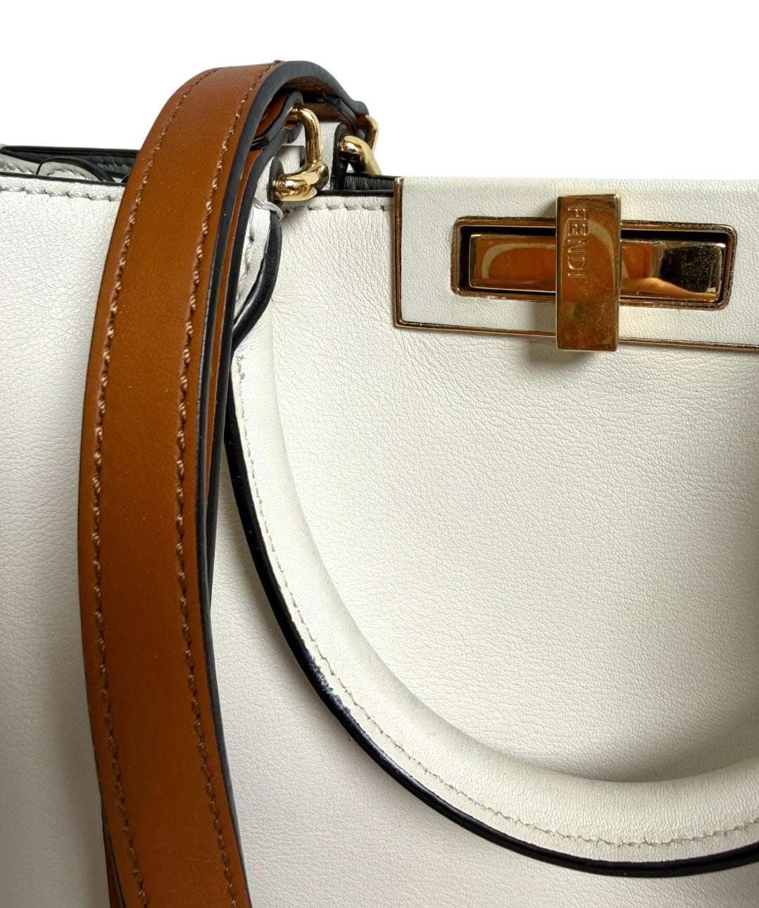Fendi White Peekaboo Leather Tote