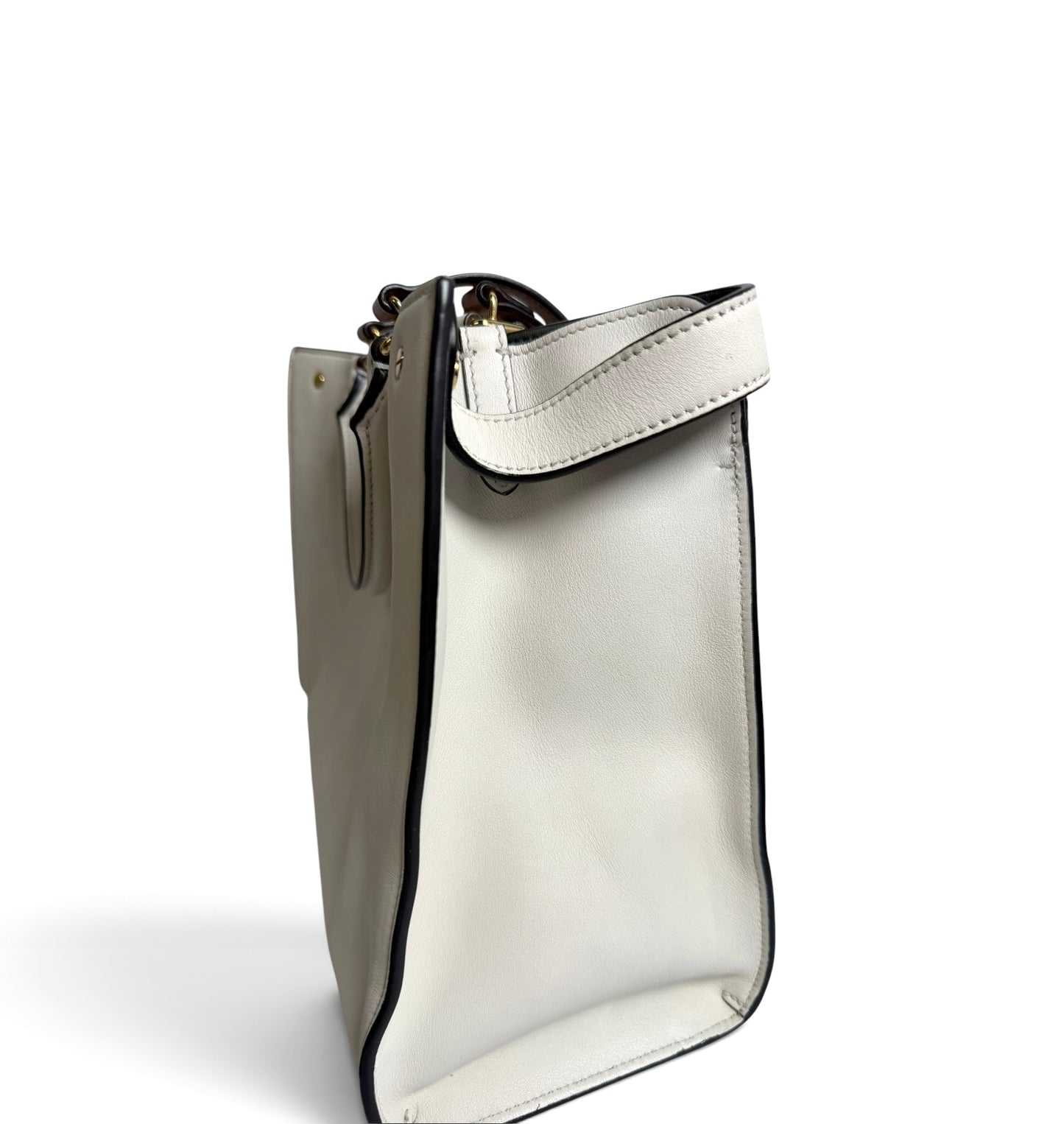 Fendi White Peekaboo Leather Tote