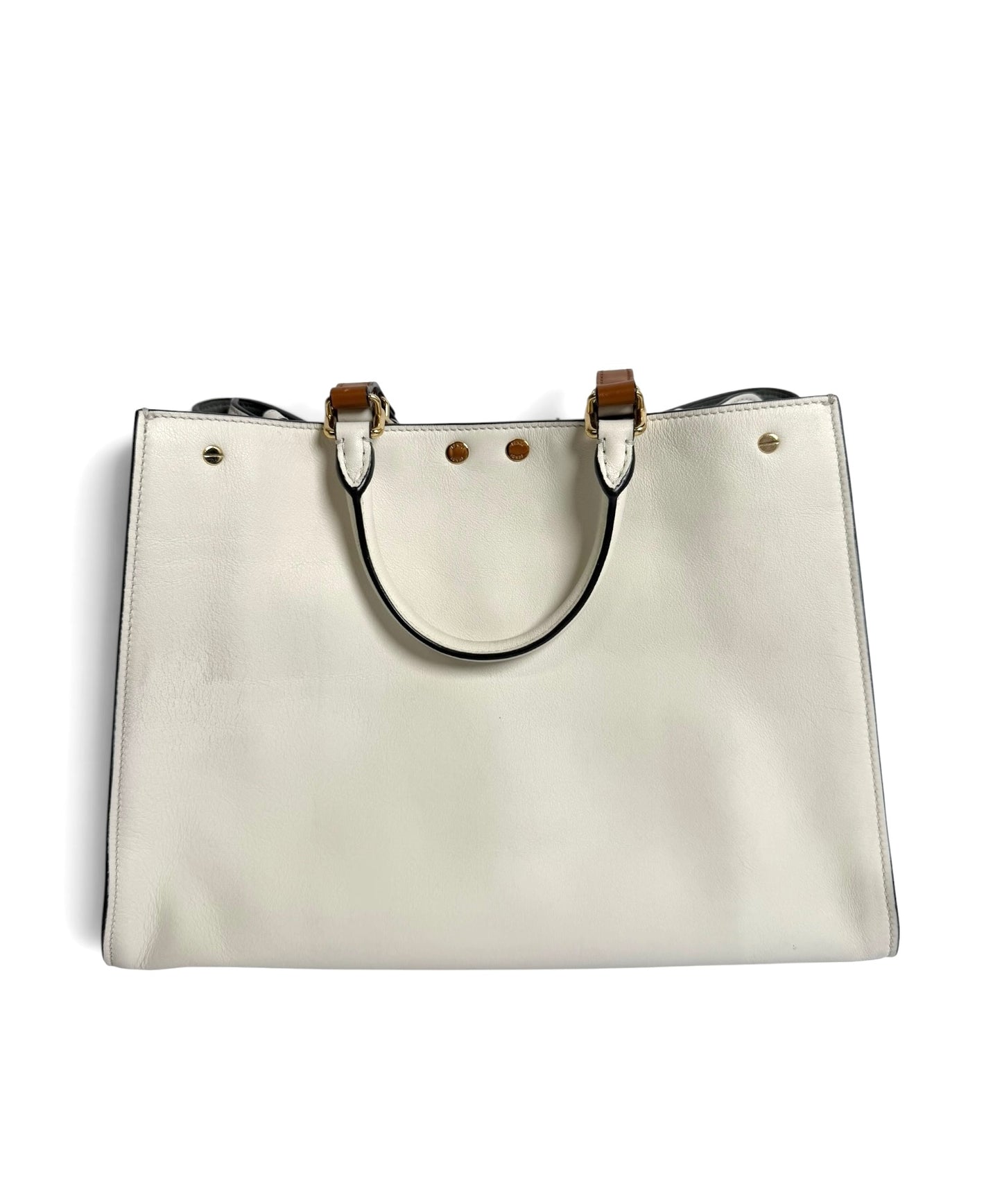 Fendi White Peekaboo Leather Tote