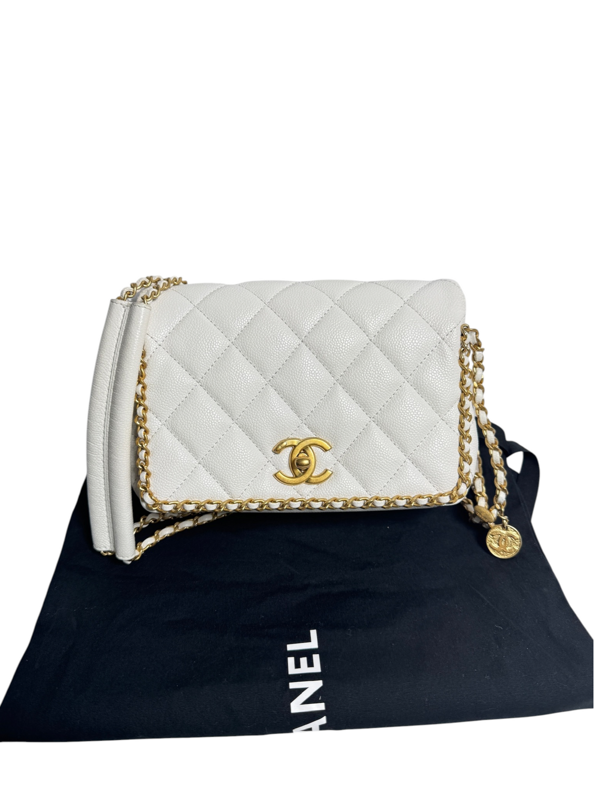 Chanel White Caviar Small Chain Around Flap T9134