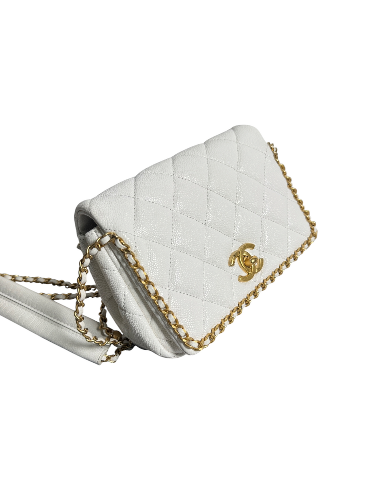 Chanel White Caviar Small Chain Around Flap T9134