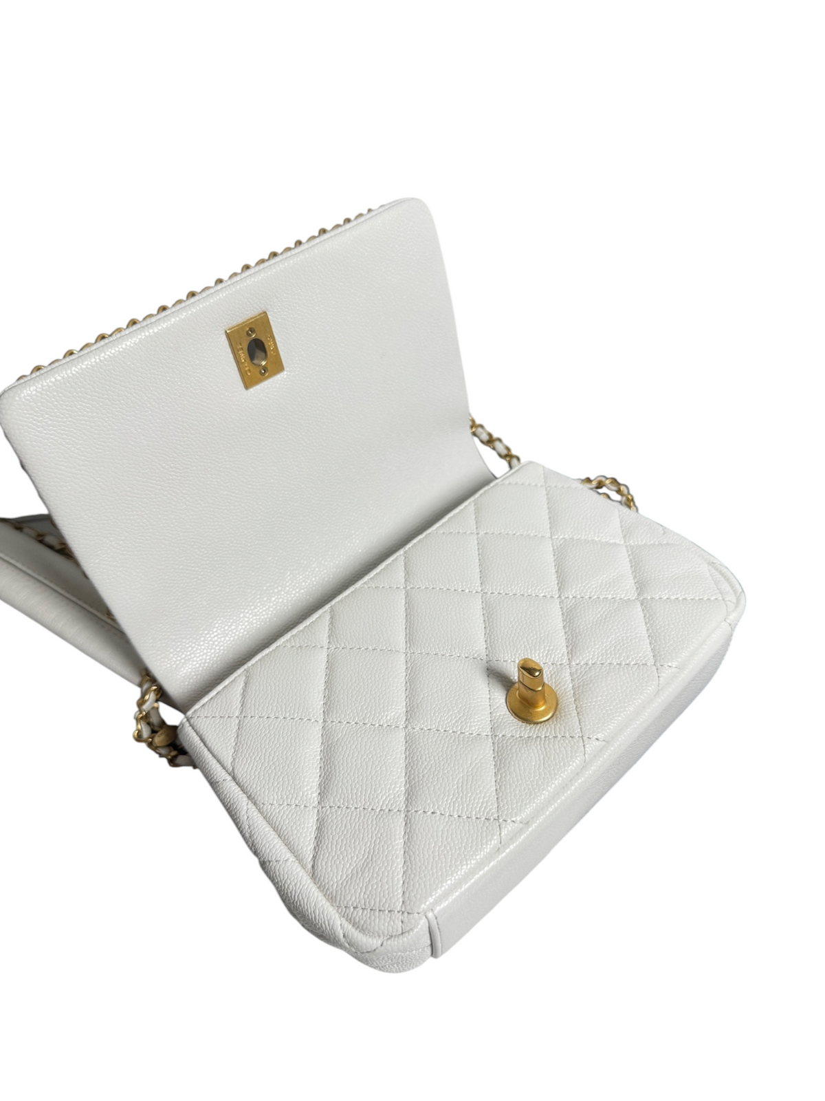 Chanel White Caviar Small Chain Around Flap T9134
