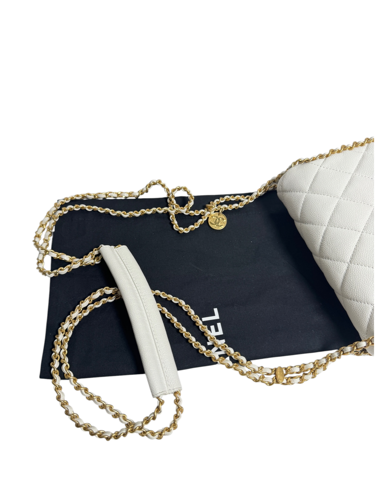 Chanel White Caviar Small Chain Around Flap T9134