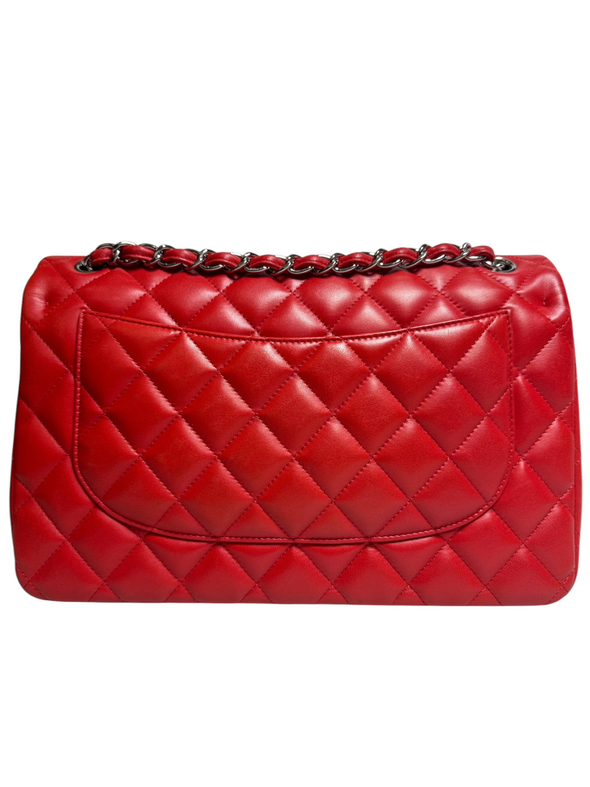 Chanel Red Quilted Lambskin Double Flap Jumbo SHW T9135