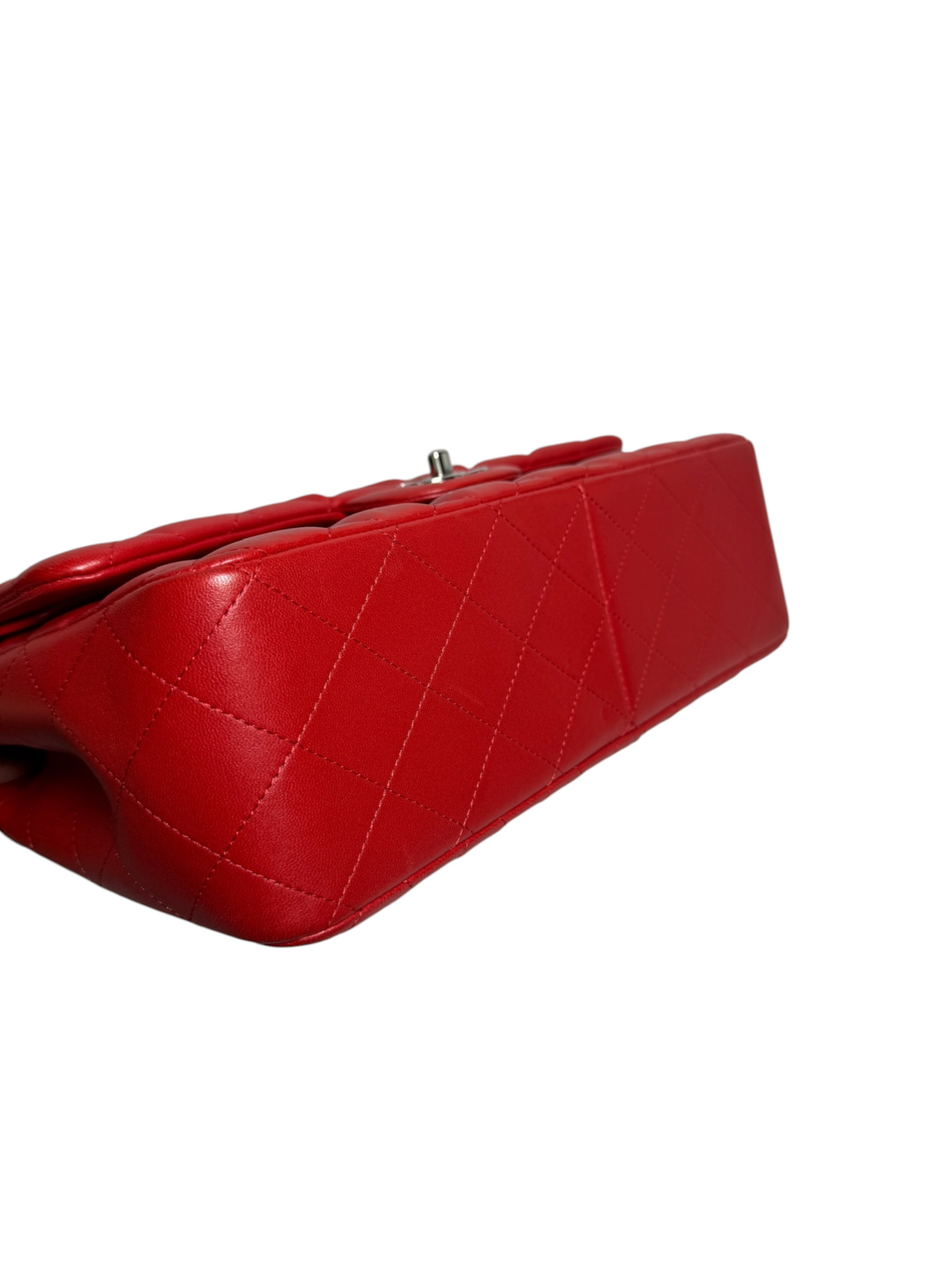 Chanel Red Quilted Lambskin Double Flap Jumbo SHW T9135