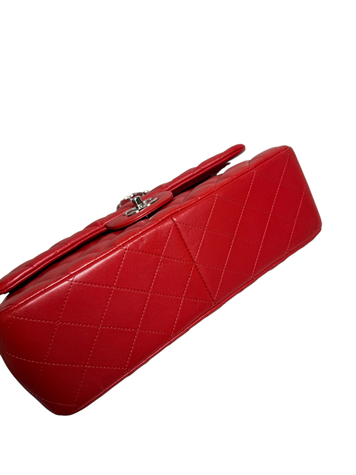 Chanel Red Quilted Lambskin Double Flap Jumbo SHW T9135