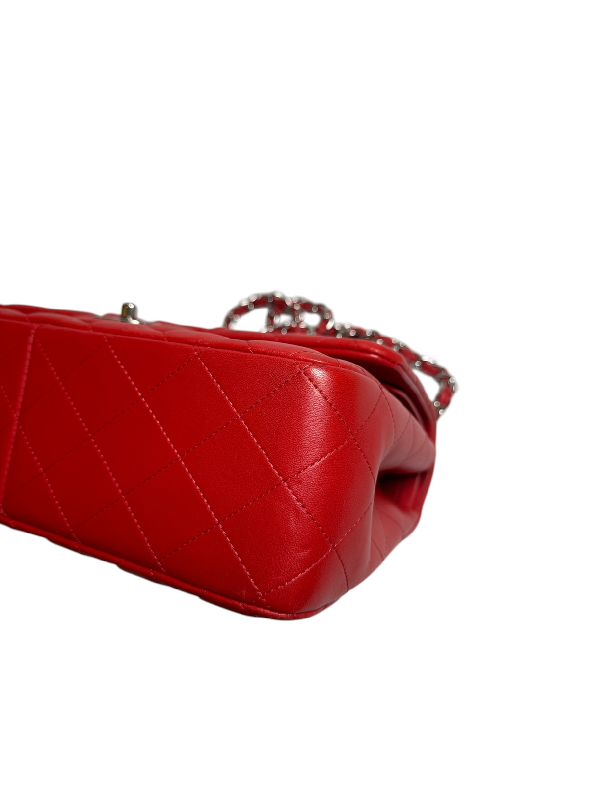 Chanel Red Quilted Lambskin Double Flap Jumbo SHW T9135