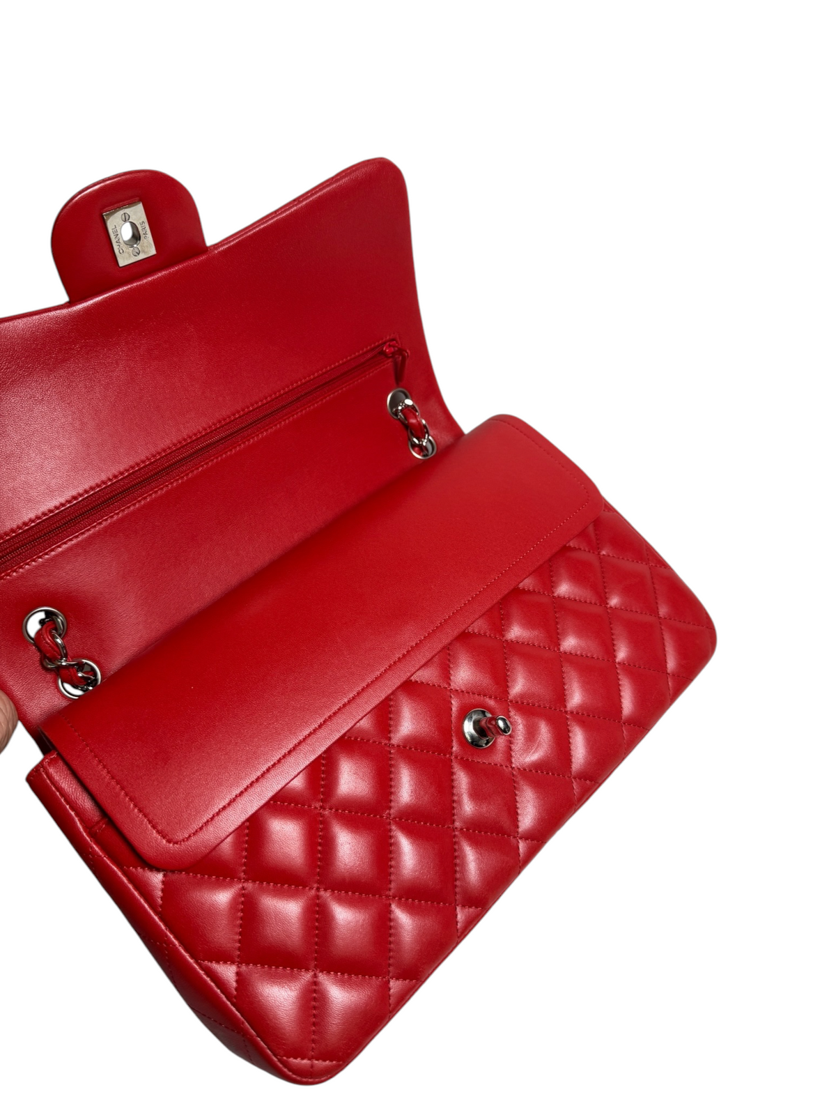 Chanel Red Quilted Lambskin Double Flap Jumbo SHW T9135