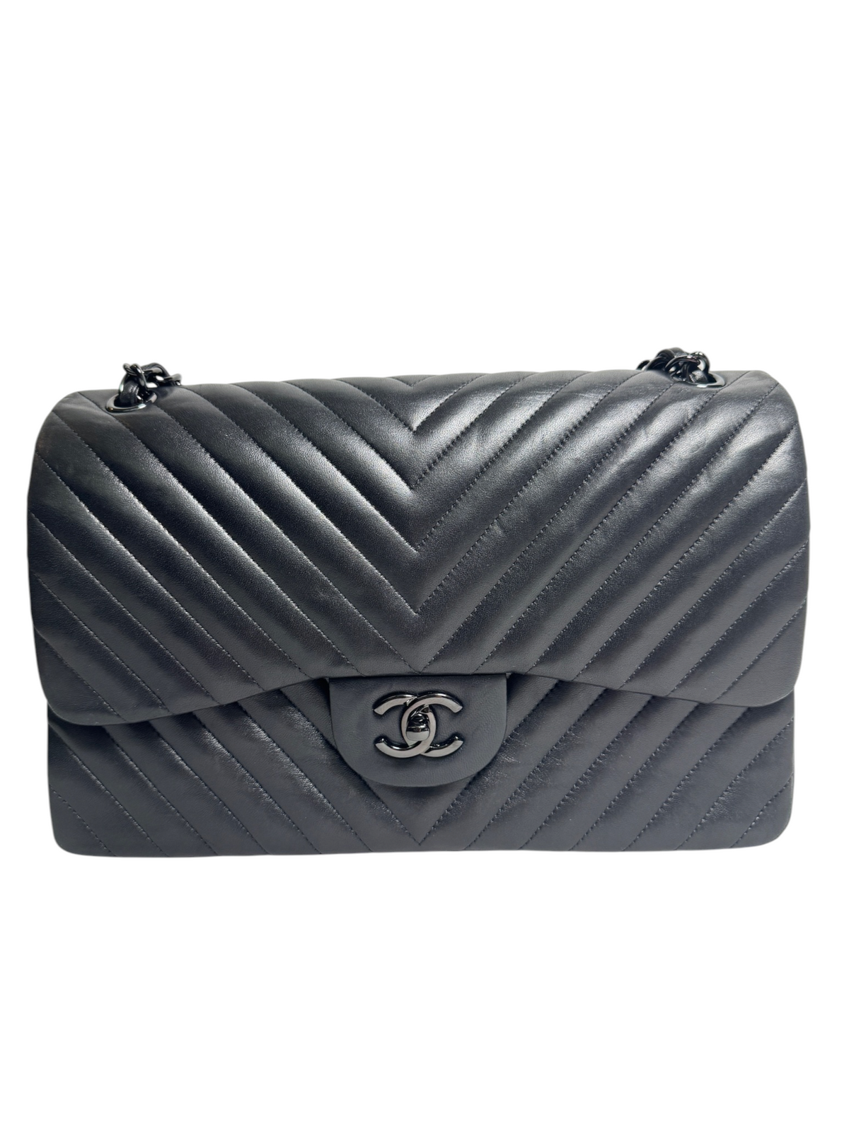 Chanel Chevron So Black Jumbo Double Flap T9137