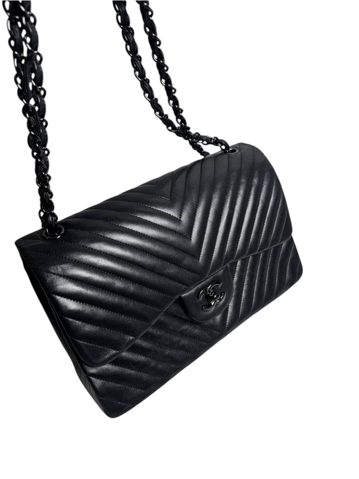 Chanel Chevron So Black Jumbo Double Flap T9137