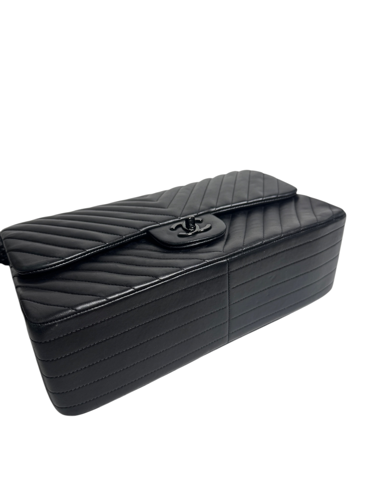 Chanel Chevron So Black Jumbo Double Flap T9137