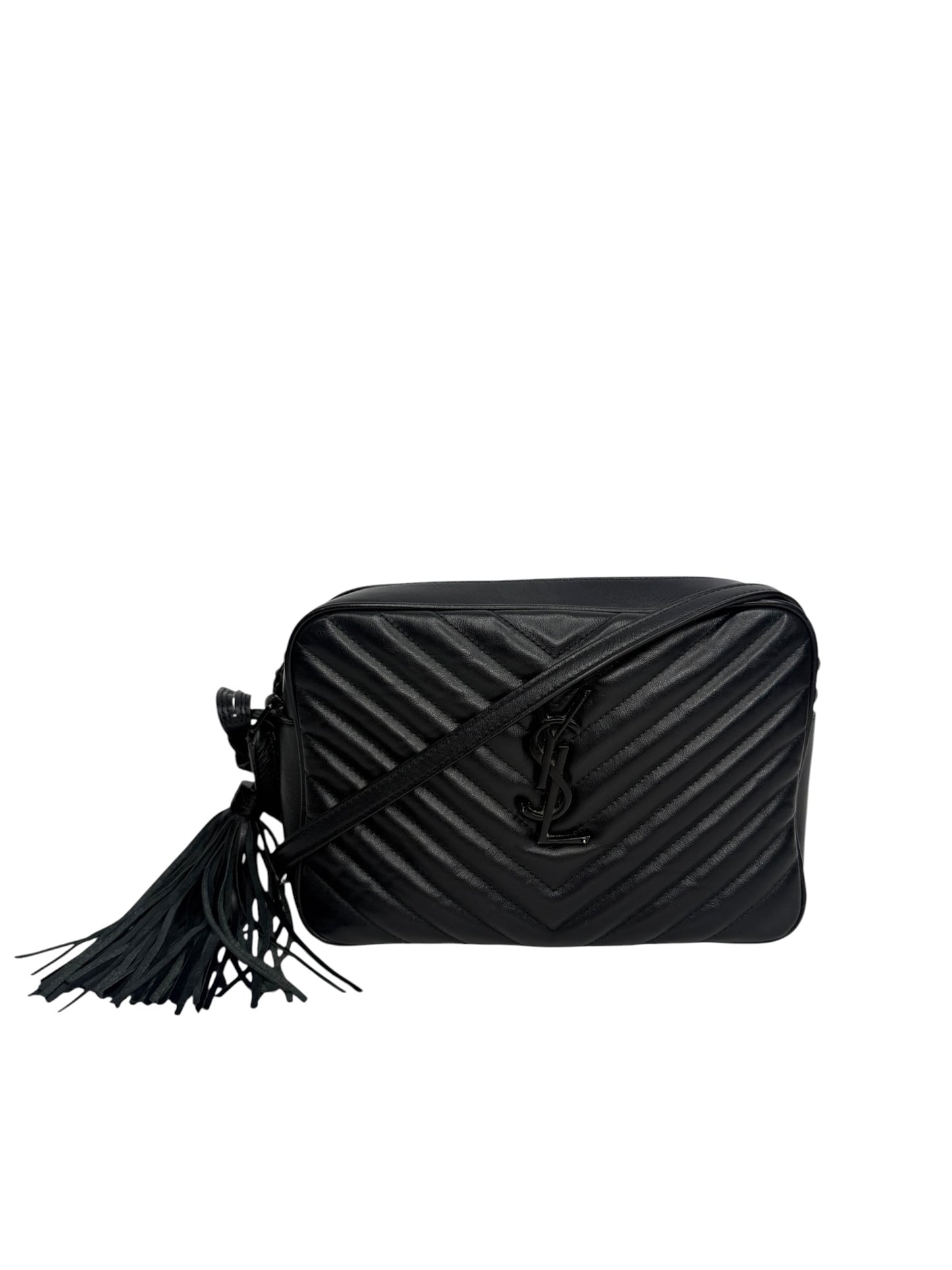 Saint Laurent Black Chevron Lou Camera Bag T8696