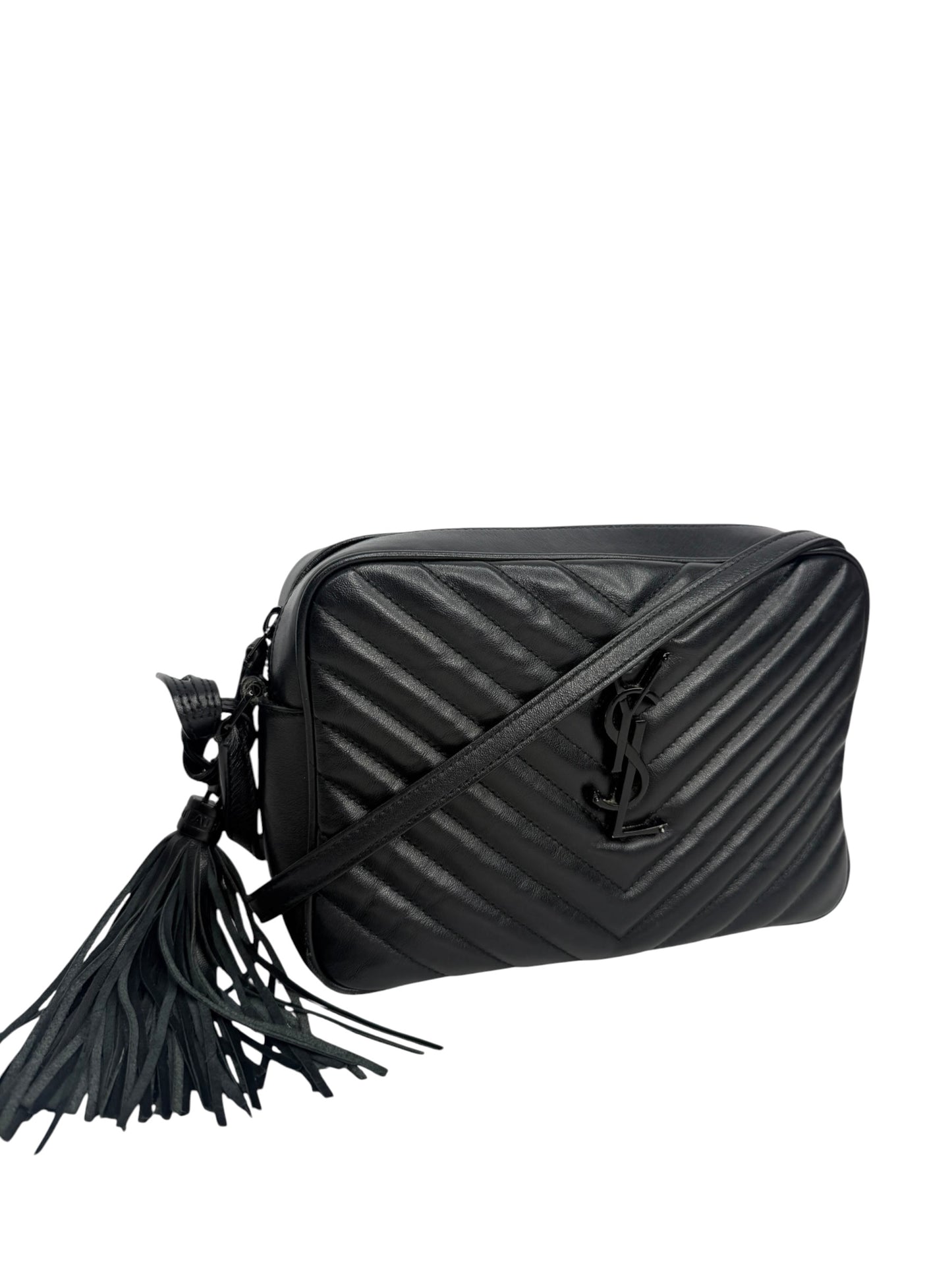 Saint Laurent Black Chevron Lou Camera Bag T8696