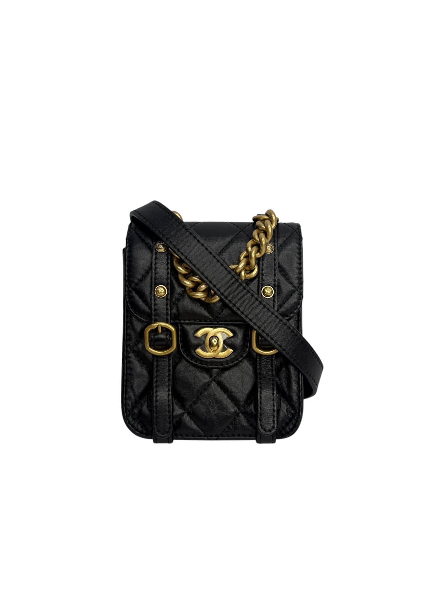 Chanel Mini City School Flap Messenger Black Calfskin T8692