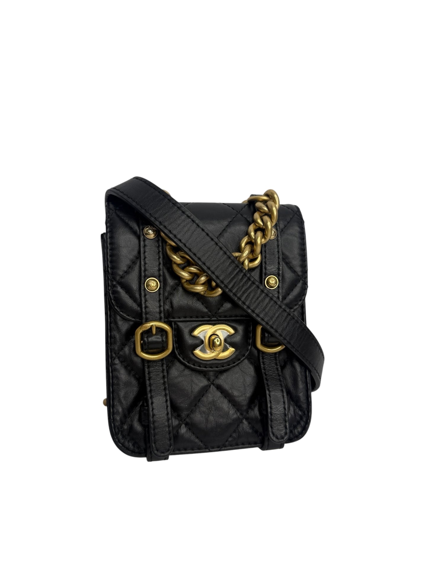 Chanel Mini City School Flap Messenger Black Calfskin T8692