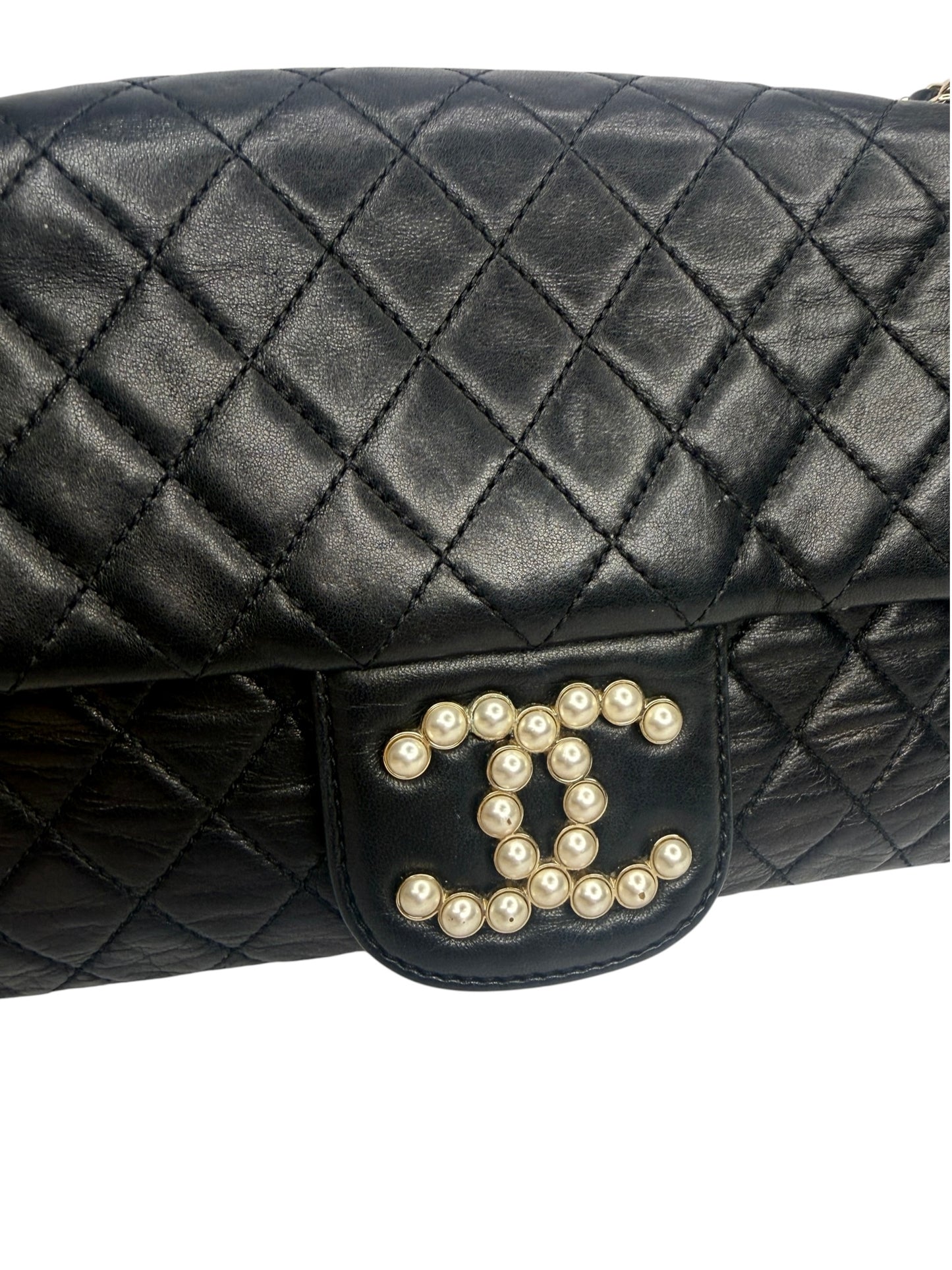 Chanel Westminster Pearl Chain Black Lambskin Flap T8798
