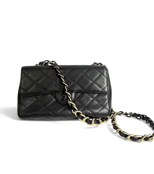 Chanel Vintage Black Medium Single Flap Black and White Resin