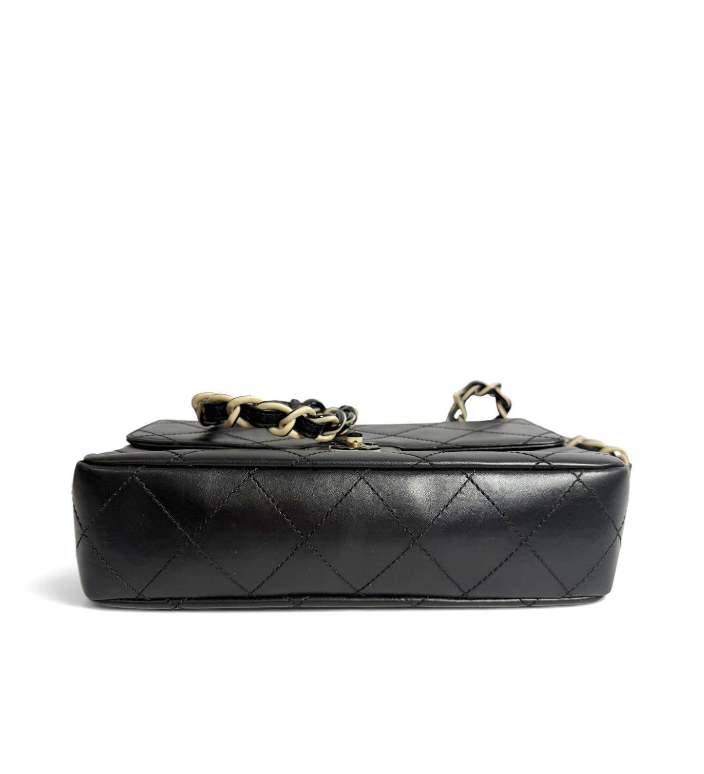 Chanel Vintage Black Medium Single Flap Black and White Resin
