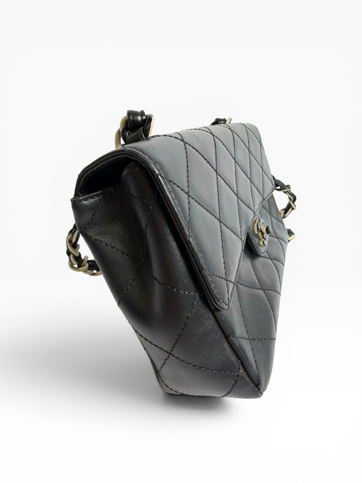 Chanel Vintage Black Medium Single Flap Black and White Resin