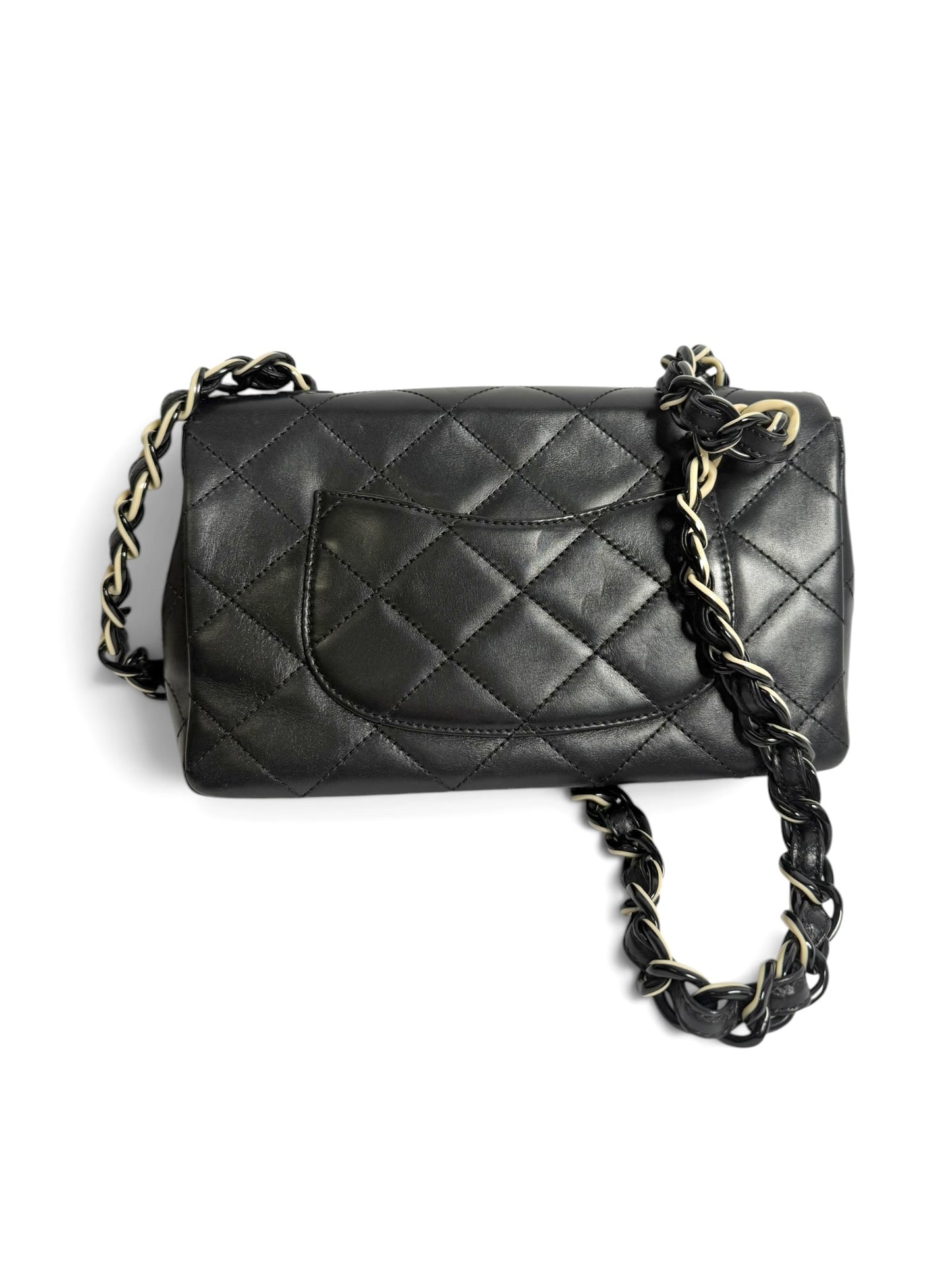 Chanel Vintage Black Medium Single Flap Black and White Resin