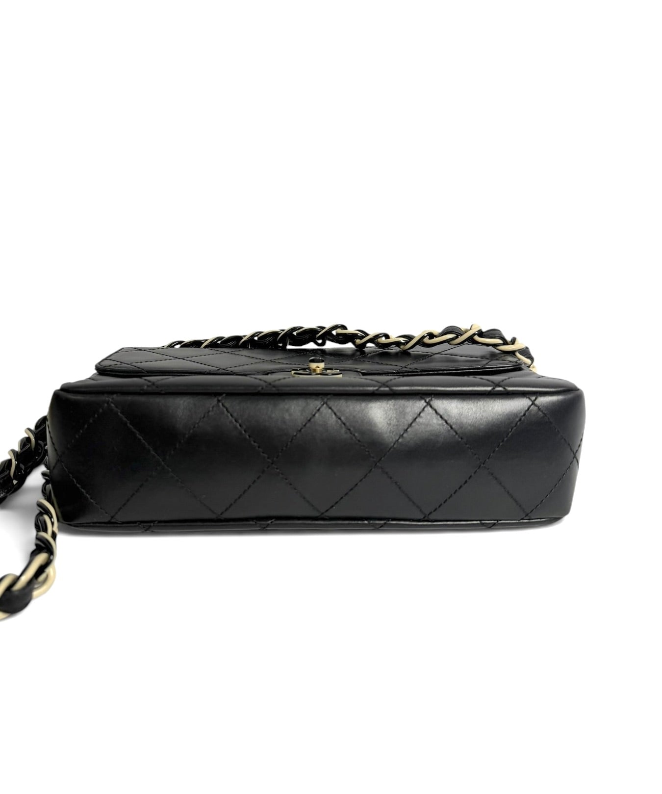 Chanel Vintage Black Medium Single Flap Black and White Resin