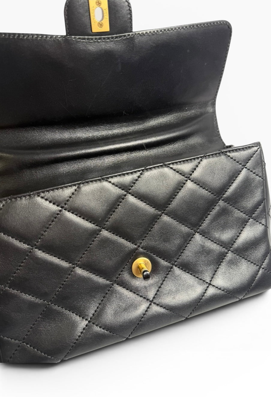 Chanel Vintage Black Medium Single Flap Black and White Resin
