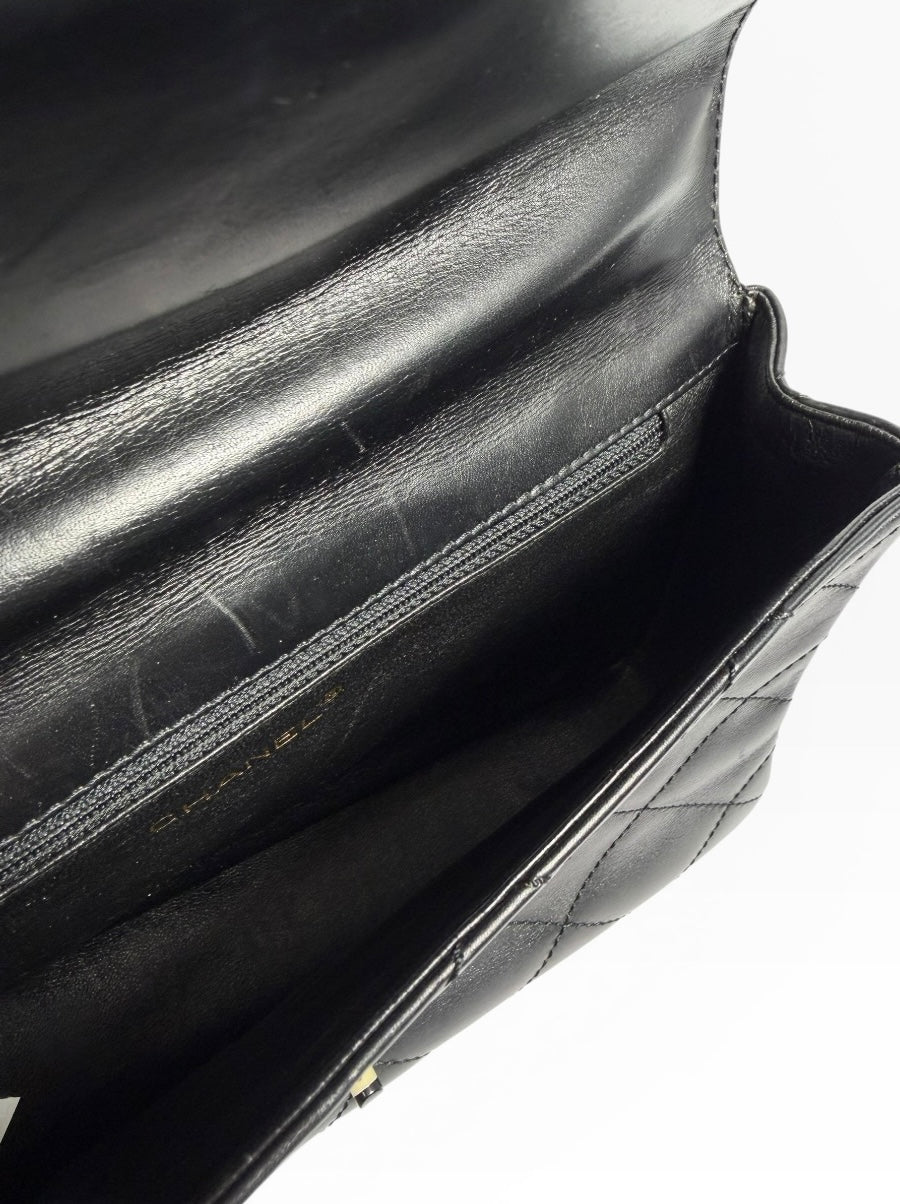 Chanel Vintage Black Medium Single Flap Black and White Resin