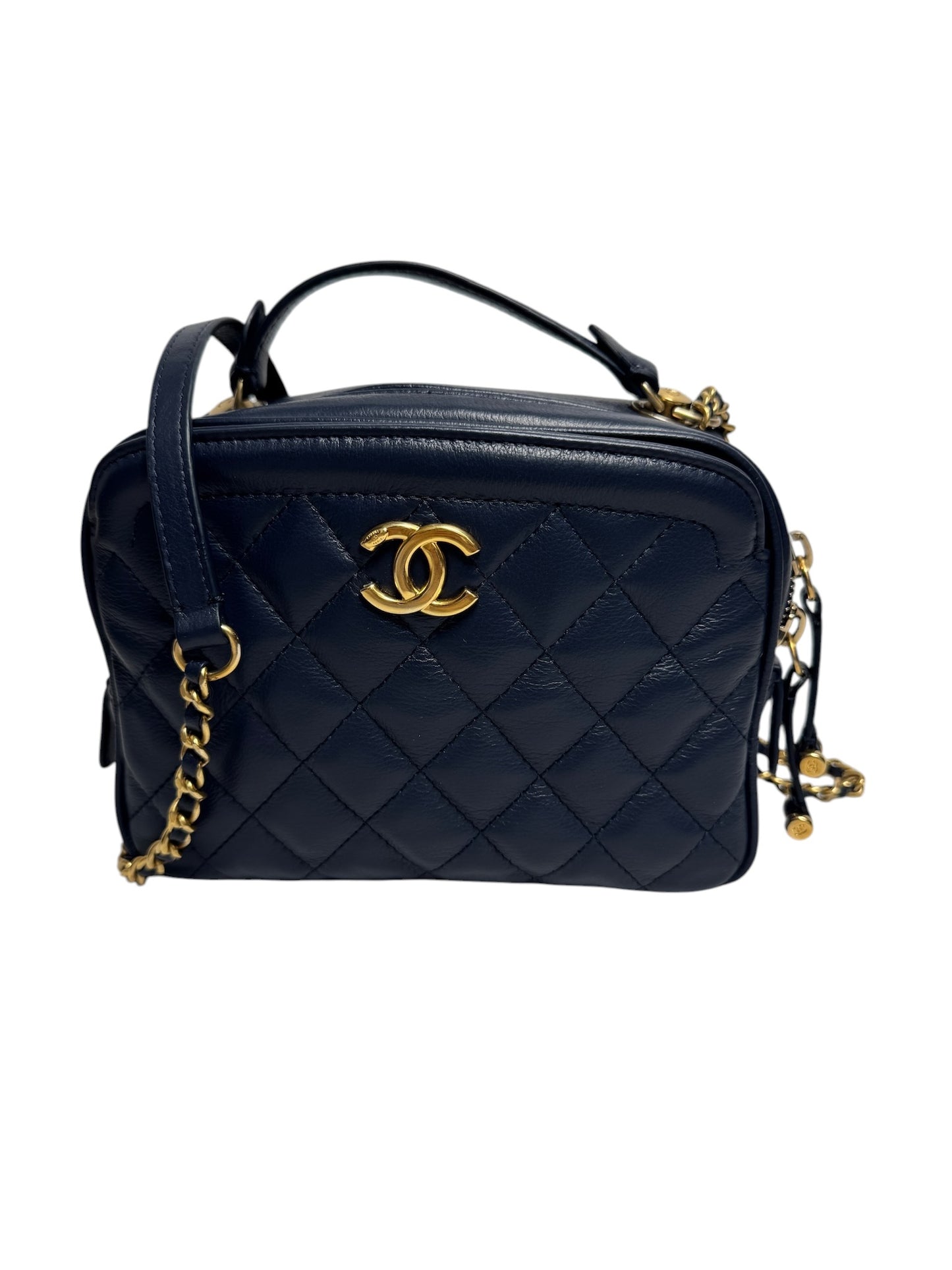 Chanel Quilted Navy Crossbody Top Handle Bag
