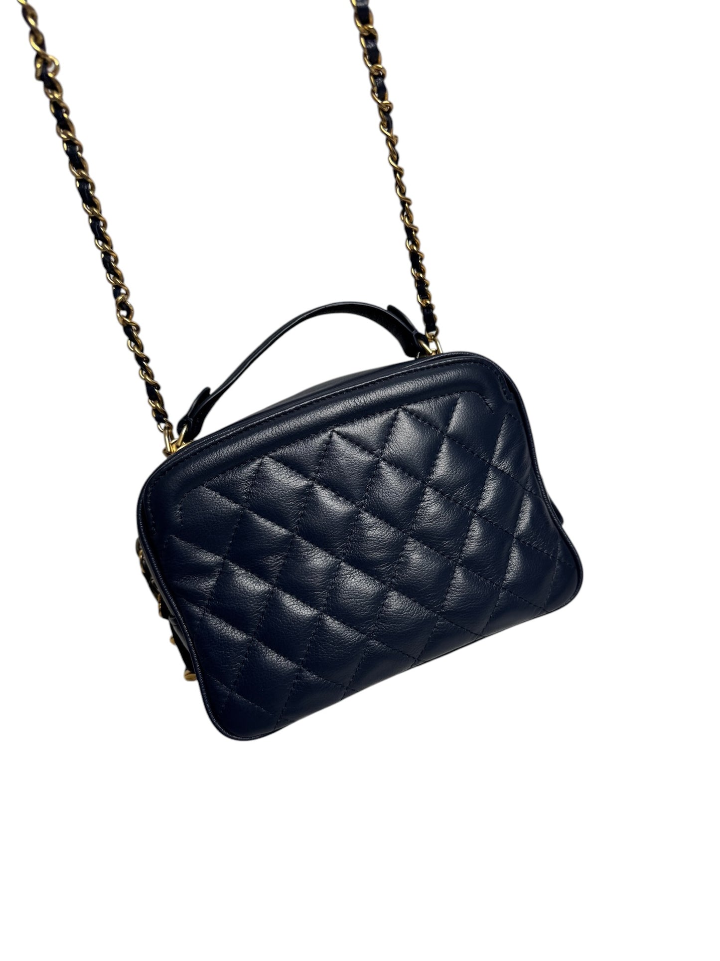 Chanel Quilted Navy Crossbody Top Handle Bag