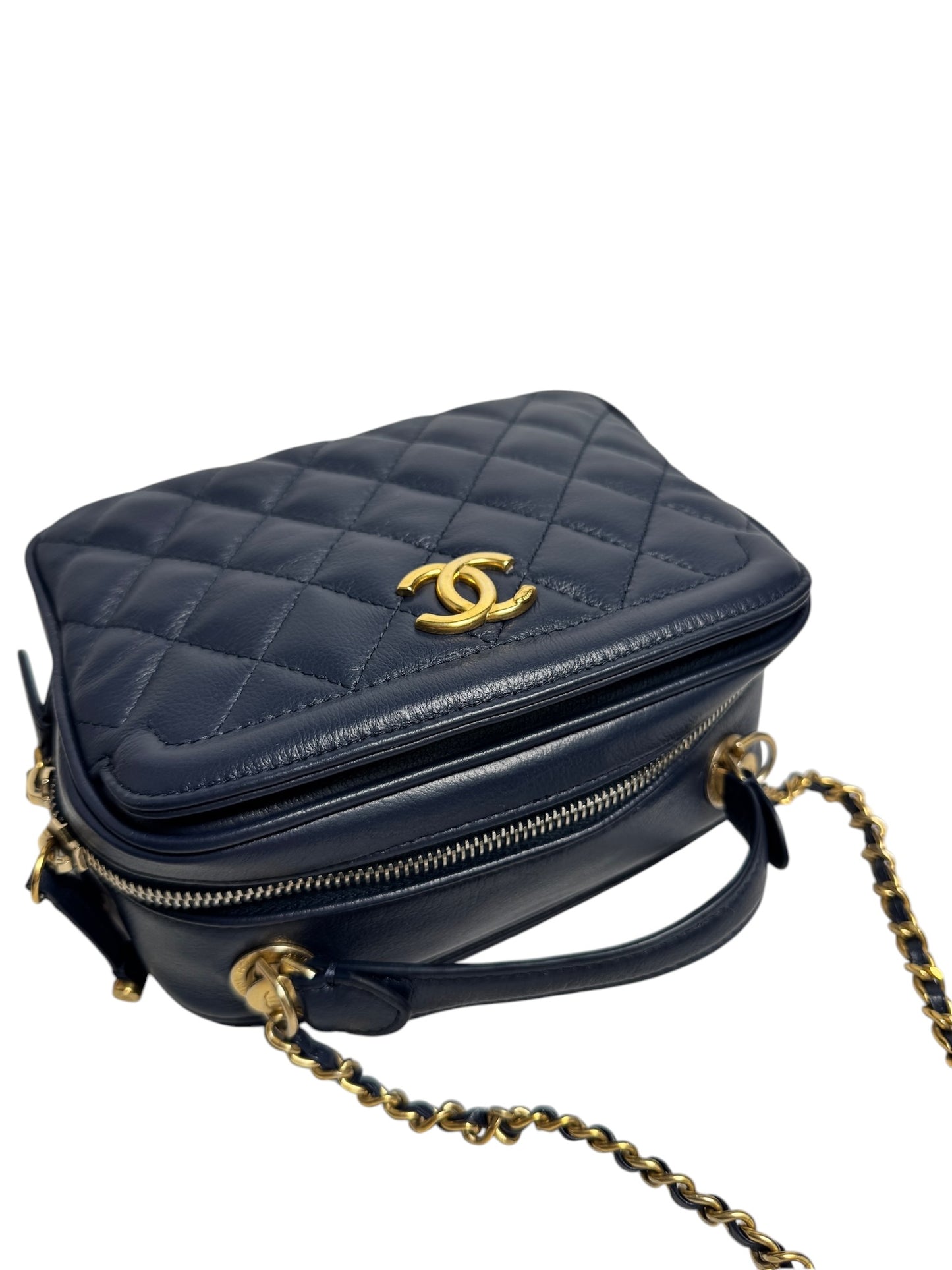 Chanel Quilted Navy Crossbody Top Handle Bag